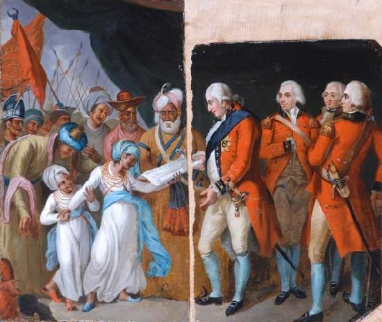 Mather Brown Mather brown lord cornwallis receiving the sons of ipu as hostages oil painting image